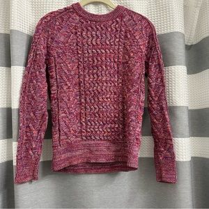 Gap Women Pink Marled Cable Crew Neck Chunky Knit Cotton Pullover Sweater XS